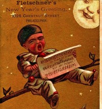 Victorian Trade Card Fleichner&#39;s Yarns Philadelphia Moon Face Crying Bab... - $21.00