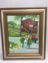 Oil Painting on Canvas of Boy and Girl on Horse Farm Landscape RAYMON DA CASSATA - £51.68 GBP