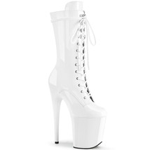 Pleaser FLAMINGO-1050 8&quot; Heel White Patent Sexy Women Platform Ankle Boot Shoes - £79.09 GBP