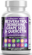 Resveratrol 6000Mg Berberine 3000Mg Grape Seed Extract 3000Mg Quercetin 4000Mg G - £40.82 GBP