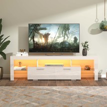 White LED TV Stand Cabinet with Glass Shelf &amp; Remote for Living Room - $2,862.01 MXN