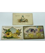 Vintage Lot Of Three Easter Postcards Greetings Yellow Chicks Flowers Ba... - $12.19