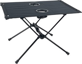 Sutekus Folding Camping Table With 2 Cup Holders Compact Lightweight Hard, Black - £27.16 GBP