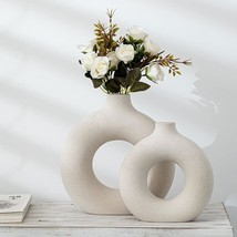Leicofay Ceramic Hollow Donut Vase Set Of 2, Off White Vases For Decor Nordic - £27.73 GBP