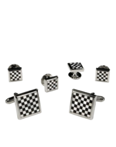 Black &amp; White Square Onyx and Mother of Pearl Checkerboard Studs and Cufflinks - £107.89 GBP