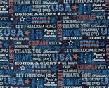 Cotton Stars Stripes Words Scripts 4th of July Blue Fabric Print by Yard... - $14.95