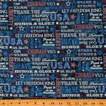 Cotton Stars Stripes Words Scripts 4th of July Blue Fabric Print by Yard D306.66 - £11.71 GBP