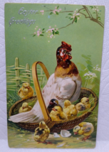 Tucks Easter Greetings Postcard Hen Chicken Baby Chicks Basket 1909 Series 700 - £5.38 GBP