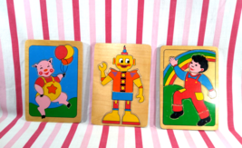 Charming Retro 1970s 3pc Colorful Chunky Wooden Preschool Frame Tray Puzzle Trio - £22.01 GBP