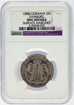 1888 J Germany 2 Mark 2M Silver Coin Hamburg NGC Graded UNC Details - £660.47 GBP