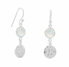 Unique 925 Sterling Silver Hammered Disk Rainbow Moonstone Earring Women Jewelry - £83.99 GBP