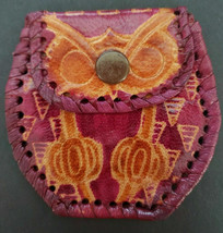 Vintage Coin Purse Hand Made Leather Purple Owl Face Pouch Snap Closure ... - £6.38 GBP