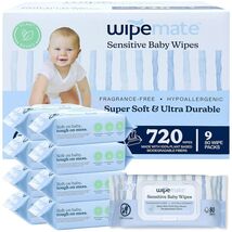 9 packs Wipemate Baby Wipes Hypoallergenic Soft Durable No Fragrance 720... - $29.39