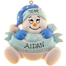 Snowbaby Blue with Words Personalized Christmas Tree Ornament - £13.63 GBP