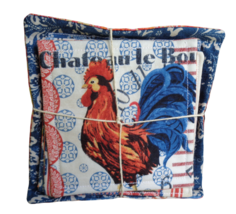 New Set 5 Rooster French Font Reversible Floral Coasters Soft Fabric Farmhouse - £13.97 GBP