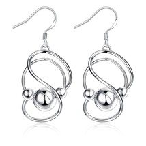 18K White Gold Plated Abstract Curved Circular Drop Earring FREE Shipping - £25.72 GBP