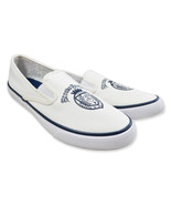 Brooks Brothers Sperry White &amp; Navy Crest Canvas Slip On Sneakers, 10 M ... - $101.55 CAD