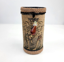 Egyptian Tapestry Pen Pencil Holder Handmade Marian Clemons Desk 5.75&quot; Vintage - £13.60 GBP