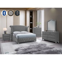 Dover Grey Velvet Queen Bedroom Set with USB-C &amp; Bluetooth - $1,599.00