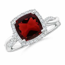 ANGARA Twisted Shank Cushion Garnet Halo Engagement Ring for Women in 14K Gold - £1,565.99 GBP