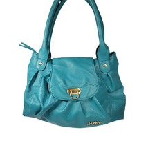 HURLEY Turquoise Blue Fau Leather Shoulder Shopper Tote Bucket Pockets B... - $30.37