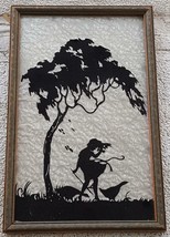 Beautiful Vintage Silhouette Goose Girl Over Textured Foil Background - VGC - £46.73 GBP