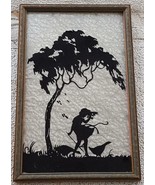Beautiful Vintage Silhouette Goose Girl Over Textured Foil Background - VGC - $81.48 CAD