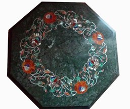 12&quot; Green Marble Table Top Semi Precious Stones work Inlay Handicraft - £190.28 GBP