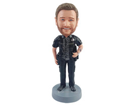 Custom Bobblehead Fully geared police officer ready for days work with one hand  - £70.32 GBP