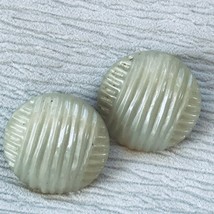 Vintage Large Coro Signed White Ridged Round Button Clip Earrings – marked on  - £9.74 GBP