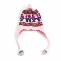 Girls Pink Winter Hat 100% Wool Knitted Handmade Crochet Earflap Warm Cap Beanie - £23.16 GBP