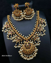 Indian Bollywood Style Gold Plated Choker Necklace Earrings Pearl CZ Jewelry Set - £100.85 GBP