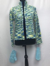 Nwt Christie Brooks Blue &amp; Green Jacket Sweater Size XL/YOUTH (16) With Mittens - £8.15 GBP