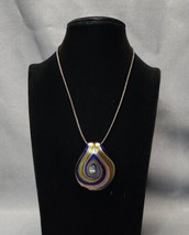 Dichroic Glass Art Glass Pendant Brown Leather Cord Necklace 925 Sterling Clasp - £16.35 GBP