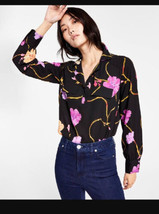 I.N.C. International Concepts Women&#39;s Size XS Black Floral Top Long Sleeve - £17.02 GBP