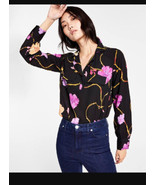 I.N.C. International Concepts Women&#39;s Size XS Black Floral Top Long Sleeve - £17.05 GBP