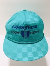 Vtg 80s Goodyear Swingster USA Embroidered Shiny Checker Pattern Snapback Hat - £116.69 GBP