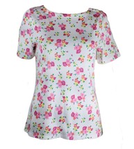 Women T-Shirt Charter Club Cotton Floral-Print T-Shirt Size Small White - $197.82 MXN