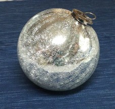 Vintage Kugel Type Heavy Crackle Glass Silver Round Large Ball Ornament 617A - £26.52 GBP