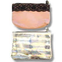 Ipsy Glam Bag Pink Black Lace Cosmetic Bag &amp; Ipsy Silver Holographic Makeup Bag - £7.91 GBP