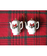 Set of Two (2) Porcelain Cardinal Coffeepot Ornaments with Gold Thread  - $418.61 MXN