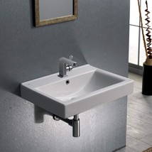 Rectangular Ceramic Wall Mounted/Self Rimming Bathroom Sink, White,, U. - £305.29 GBP