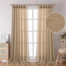 Bgment Faux Linen Curtains For Living Room 84 Inch Length 2 Panels Set,, Tan - £31.32 GBP