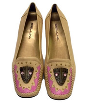 Bellini KUBWA Tribal Theme Tiki Head Loafers Flats Beige Leather Size 9.... - $18.80