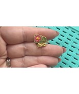 Vtg Alberta Canada Wild Red Rose Enamel Lapel Pin Single Post Clutch Back - $12.00