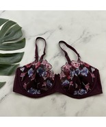 Victorias Secret Unlined Demi Bra Size 36 D Purple Pink Embroidered Lace... - $33.83 CAD