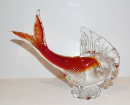 LOVELY FORMIA VETRI DI MURANO ITALY ART GLASS FISH ORANGE &amp; CLEAR SCULPTURE - $98.00