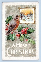 Large Letter A Merry Christmas Holly Winter Cabin Scene Embossed DB Postcard D17 - $4.90