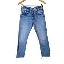Zara Womens light Blue Raw Hem Distressed Straight Leg Jeans Size 4  - £20.60 GBP