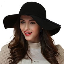 Women&#39;S 100% Wool Foldable Wide Brim Retro Fedora Floppy Felt Bowler Hat... - £39.08 GBP